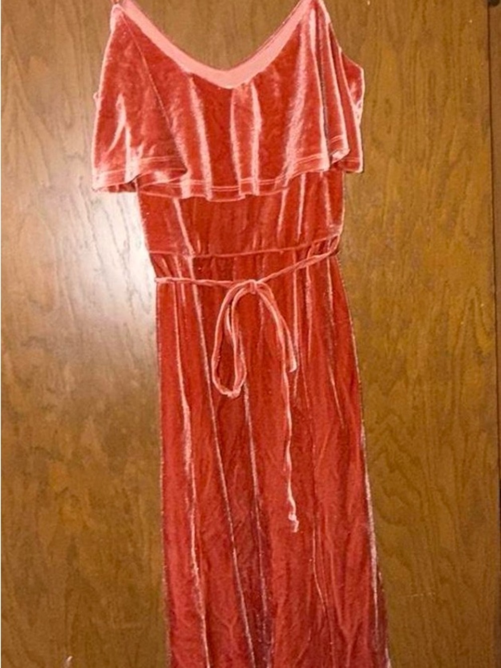 june & hudson Velvet Red Maxi Dress with Tie Waist